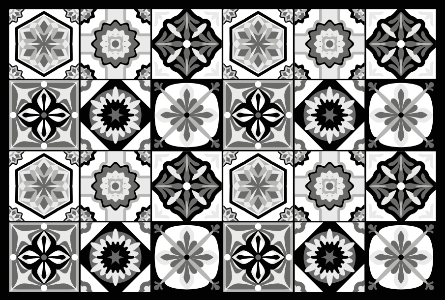 Tapis vinyle cuisine carreaux de ciment noir blanc et gris - TenStickers