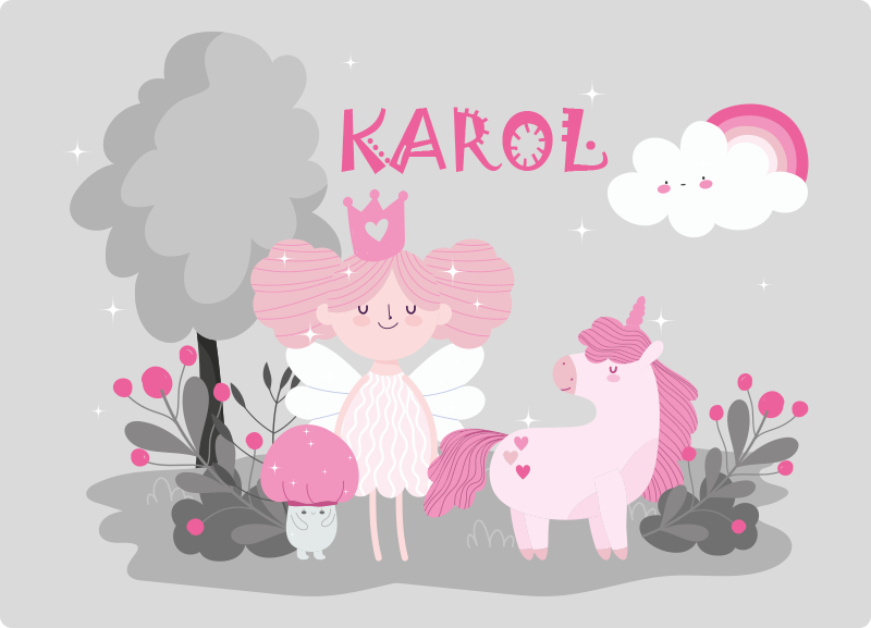 Tapis vinyle avec nom Princesse avec des animaux - TenStickers