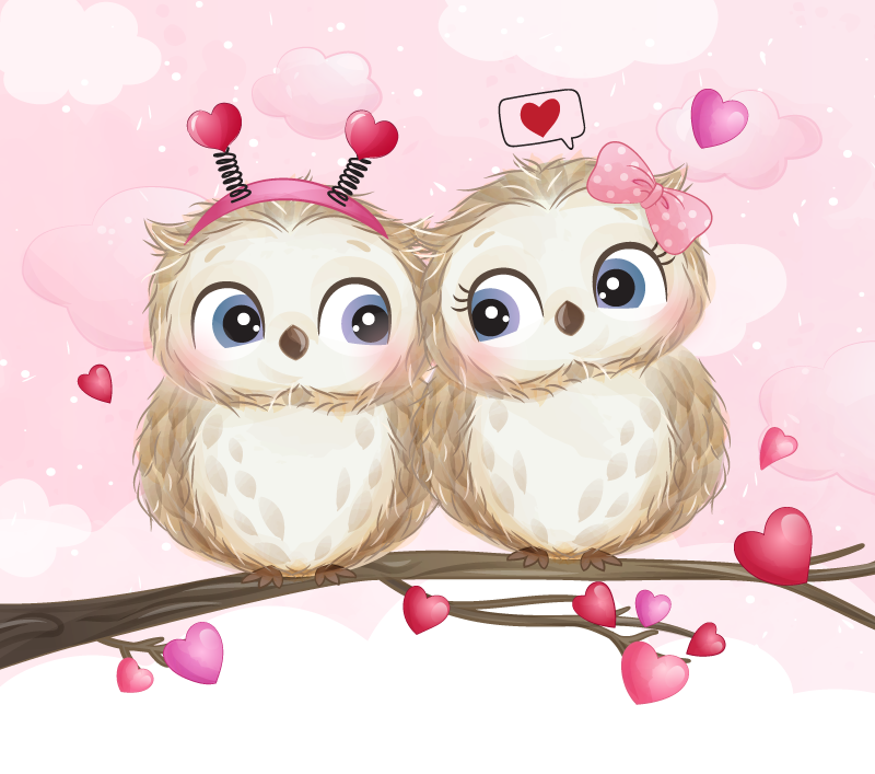 Tapis vinyle chambre joli couple de hiboux - TenStickers