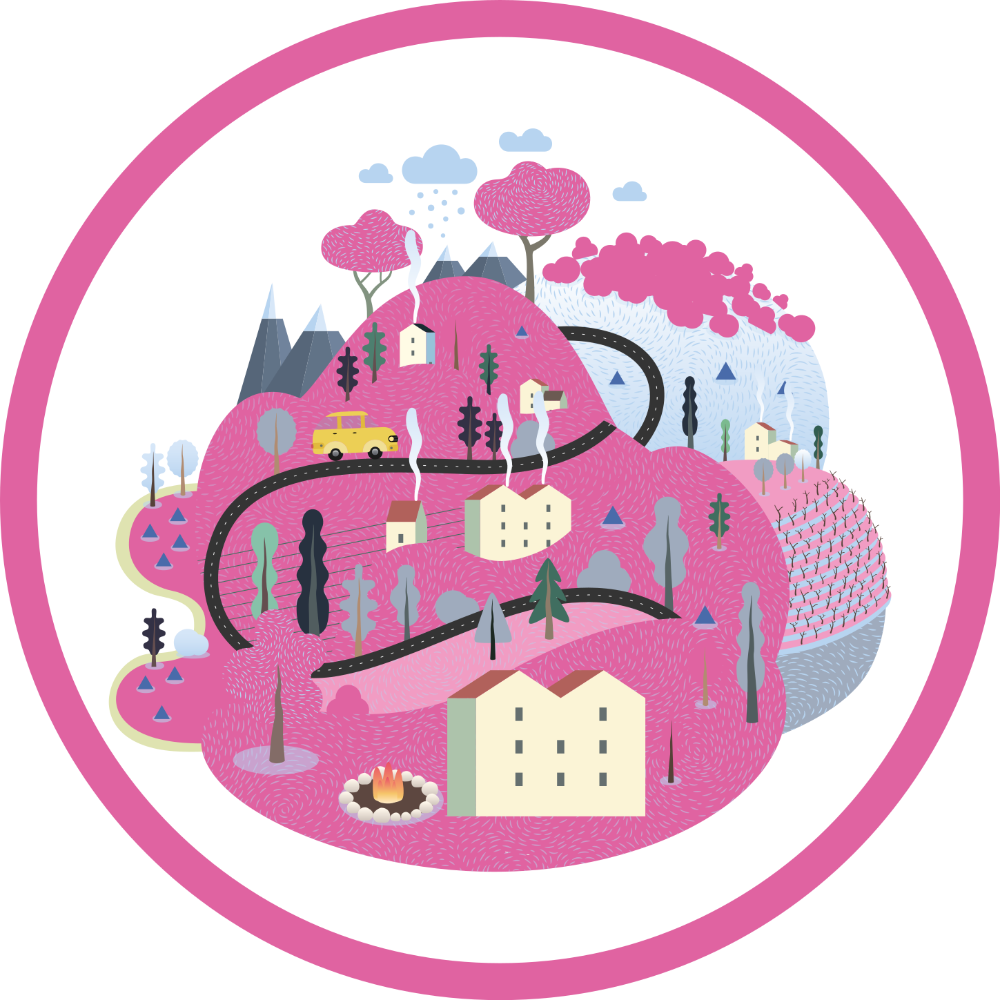 Tapis vinyle route scène de village colorée - TenStickers