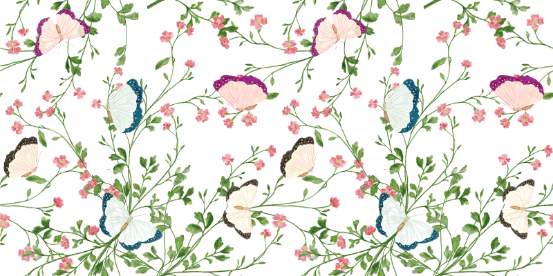 Tapis vinyle fleurs et plantes motif papillon - TenStickers