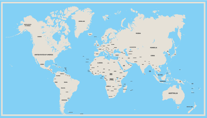 Tapis vinyle carte du monde Couleurs claires avec des noms de pay - TenStickers