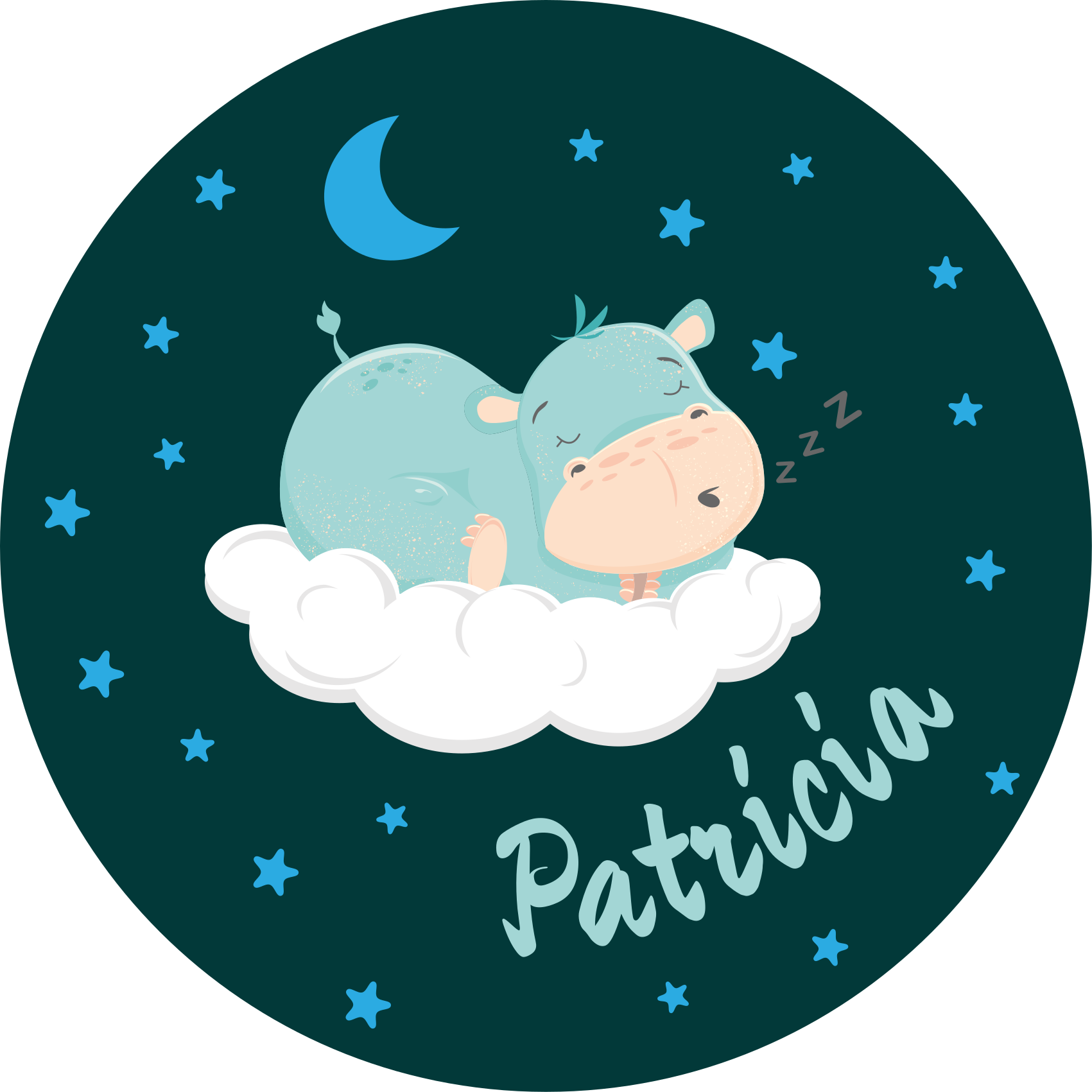 Tapis vinyle chambre bébé hippopotame endormi avec nom - TenStickers