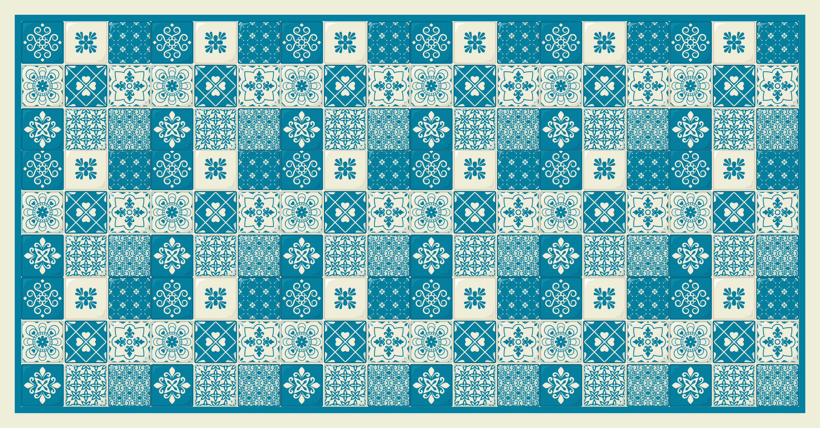 Tapis vinyle carreaux de ciment mosaïque bleue à motifs - TenStickers