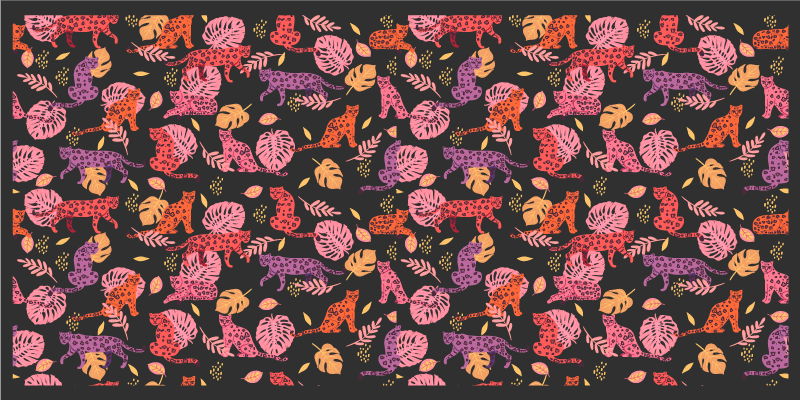 Tapis vinyle animal chats de la jungle colorés - TenStickers