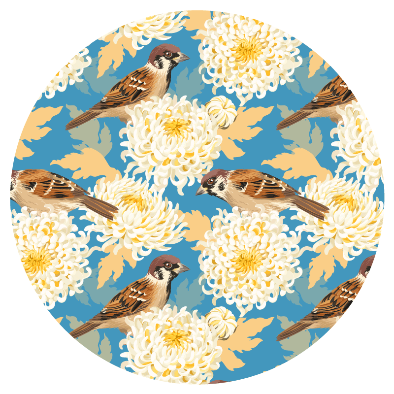 Tapis vinyle fleurs et plantes motif floral moineau - TenStickers