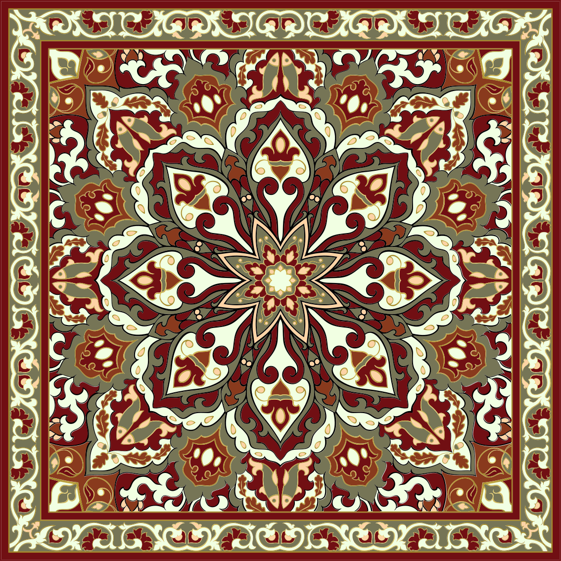 Tapis vinyle motif Design ethnique floral artisanal - TenStickers