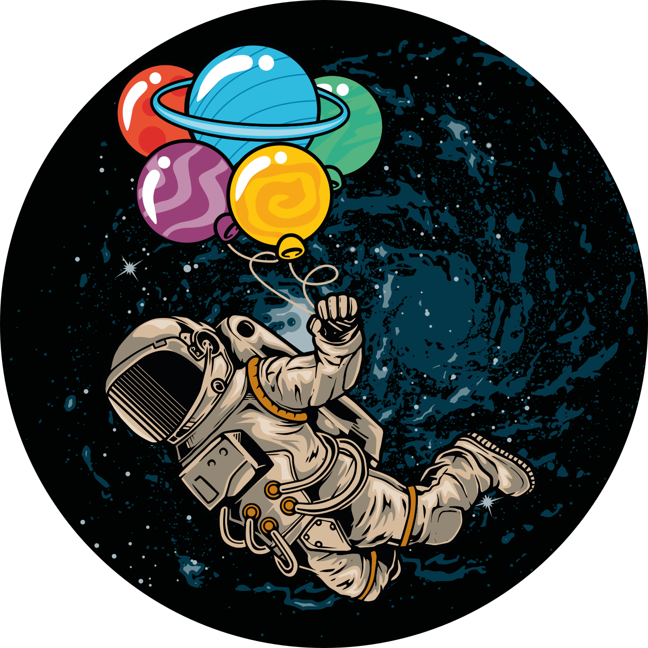 Tapis vinyle salon Astronaute flottant dans l'espace avec des bal - TenStickers