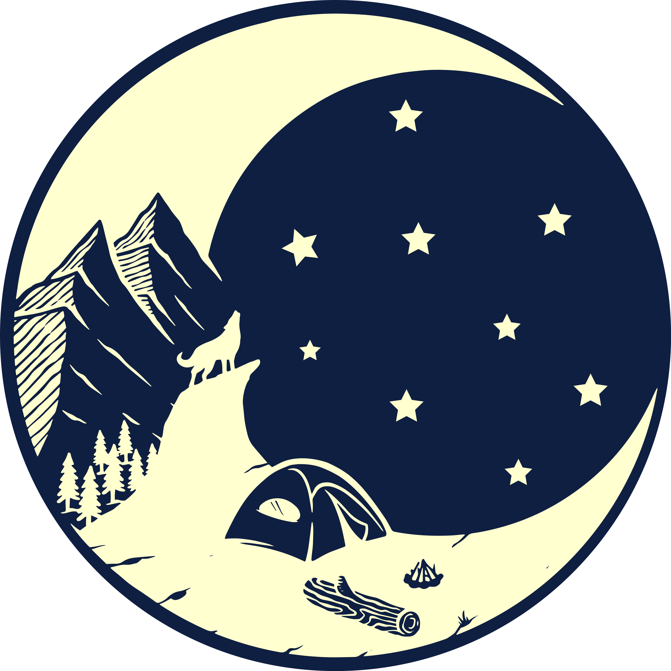 Tapis vinyle lune tentes camping et montagnes - TenStickers