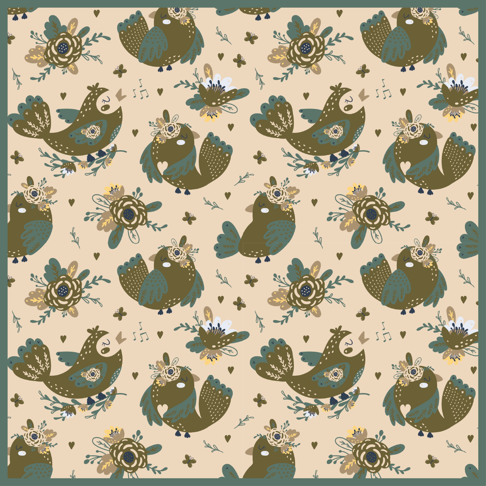 Tapis vinyle fleurs et plantes motifs d'oiseaux fantaisistes - TenStickers
