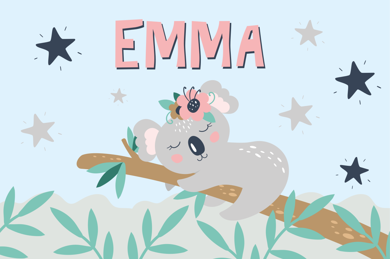 Tapis vinyle chambre bebe Koala mignon pour fille avec nom - TenStickers