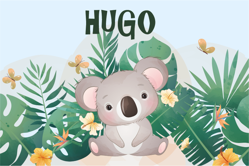 Tapis vinyle chambre bebe Koala mignon pour garçon avec nom - TenStickers
