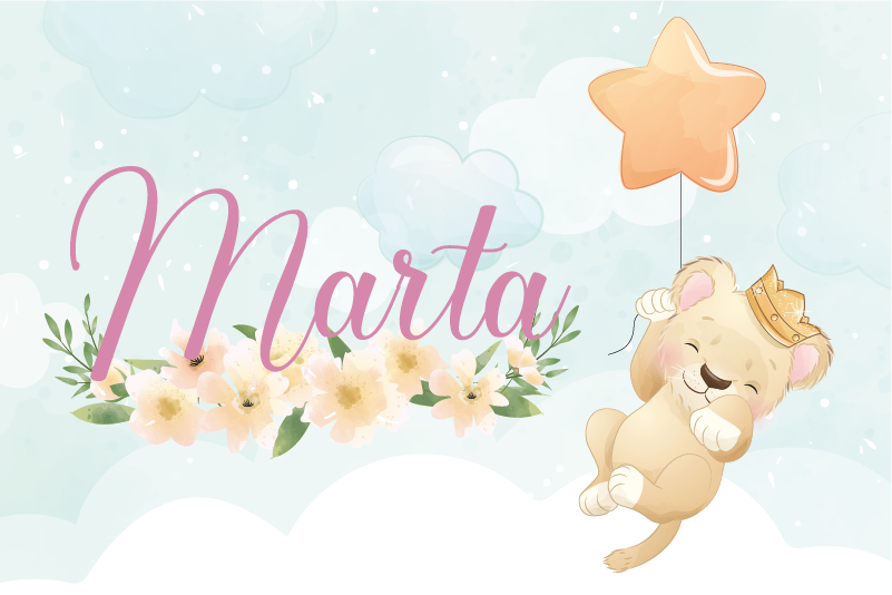 Tapis vinyle chambre bébé lion avec ballon à air et nom - TenStickers