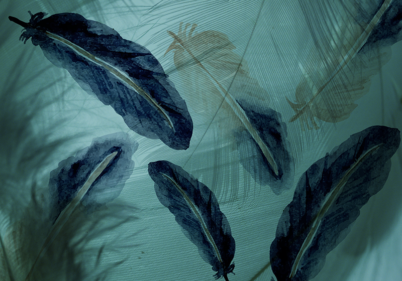 Tapis vinyle chambre Ligne de plumes aquarelle esthétique - TenStickers