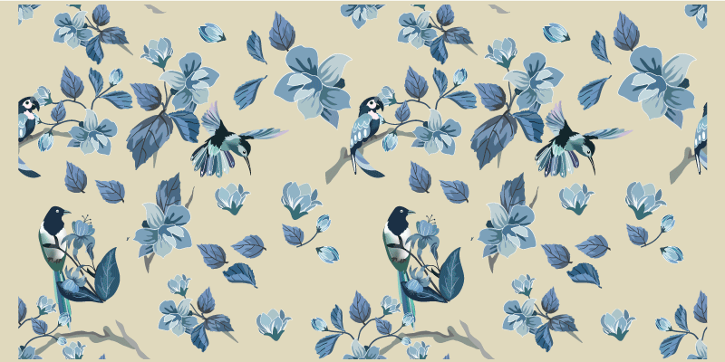 Tapis vinyle fleurs et plantes accents floraux bleus - TenStickers