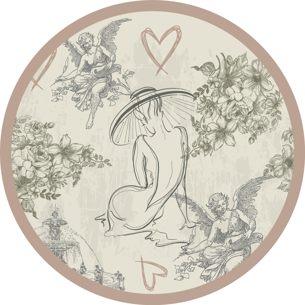 Tapis vinyle rétro circulaire motif fleurs et anges - TenStickers