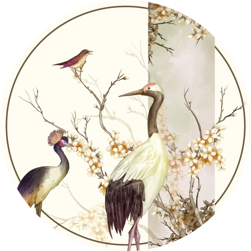 Tapis vinyle animal Brindilles et oiseaux chinoiserie - TenStickers