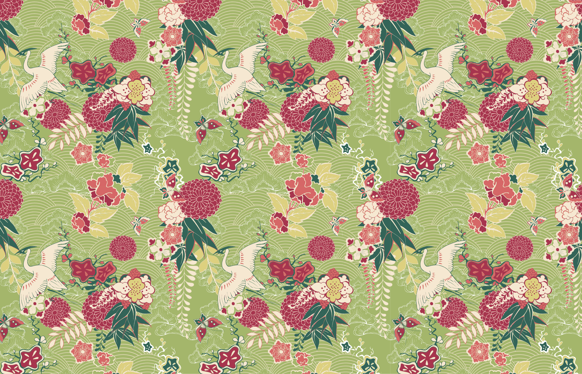 Tapis de chinoiserie de soie orientale roses - TenStickers