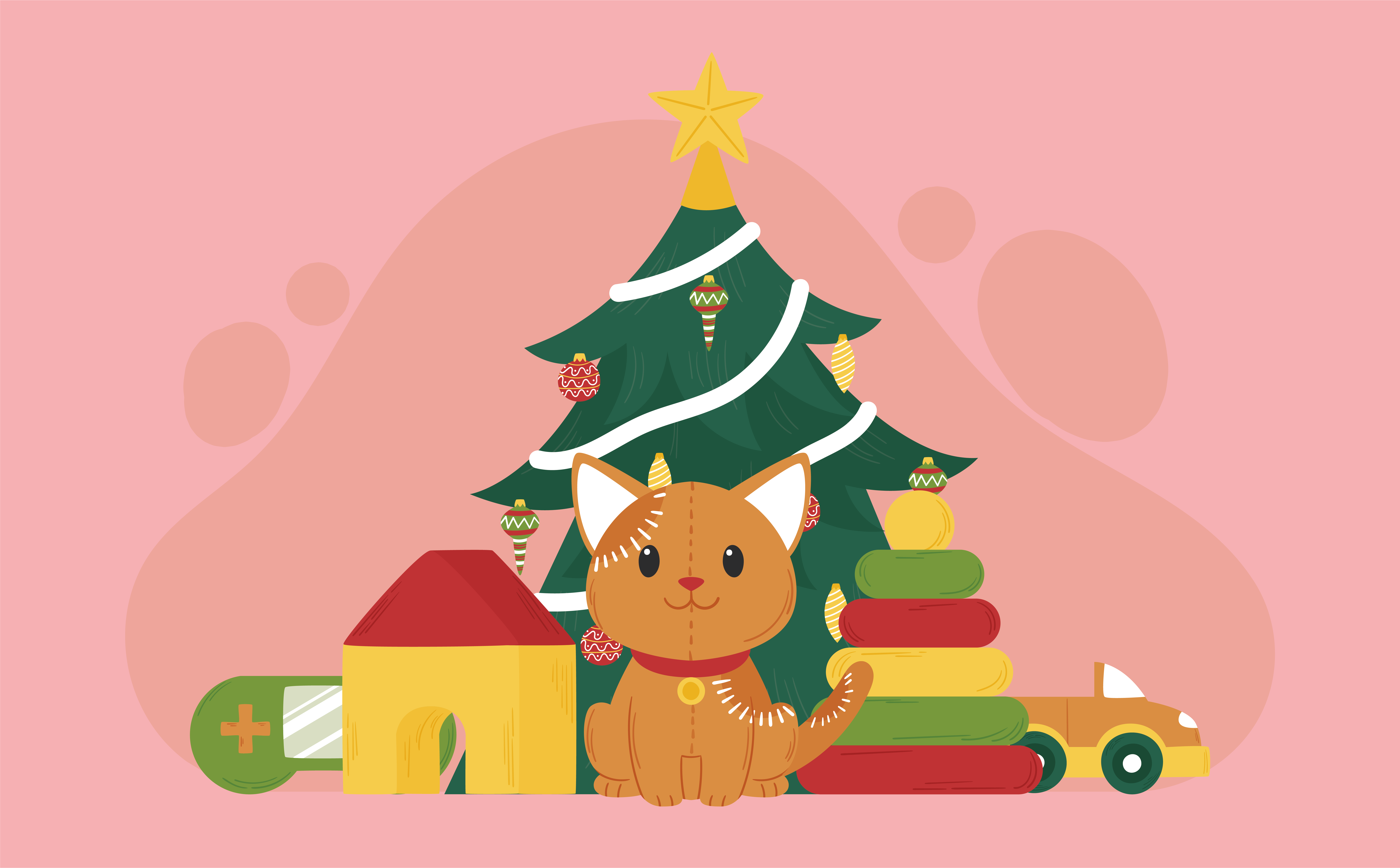 Tapis vinyle noël avec chat et symboles noël - TenStickers