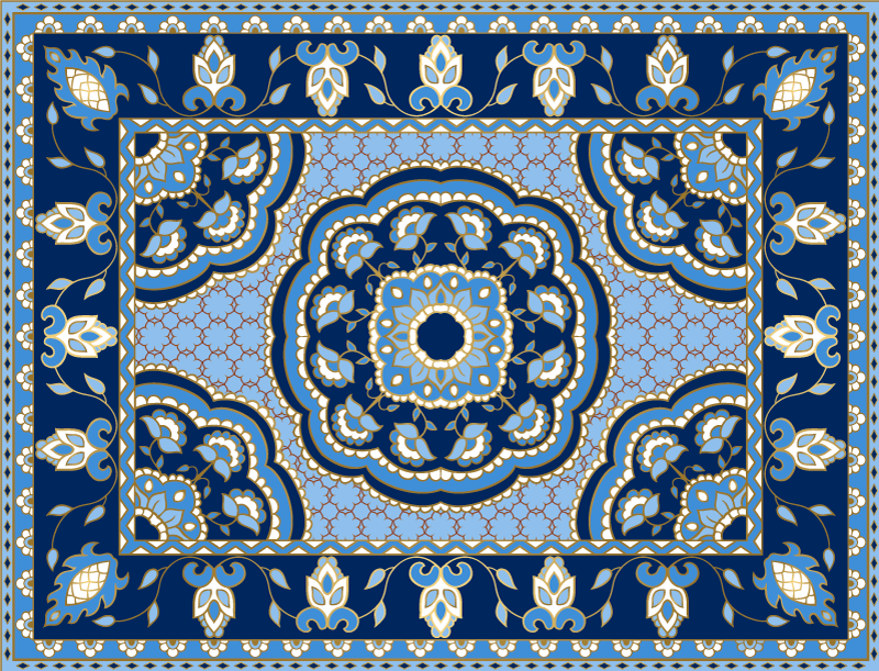 Tapis vinyle salle a manger design bleu oriental - TenStickers