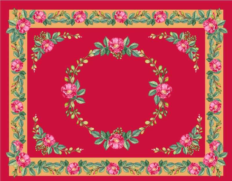 Tapis vinyle rouge motif floral vintage - TenStickers