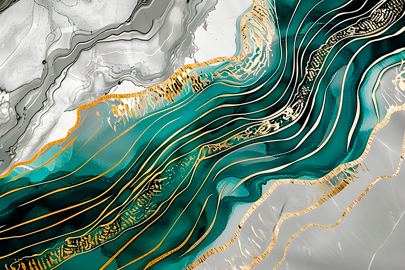 Tapis vinyle marbre gris et vert avec effet doré - TenStickers