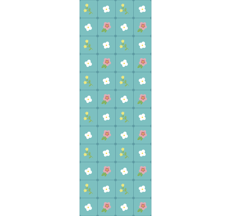Papier peint carreaux de ciment motifs fleuris bleus - TenStickers