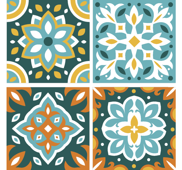 Papier peint carreaux de ciment turquoise - TenStickers