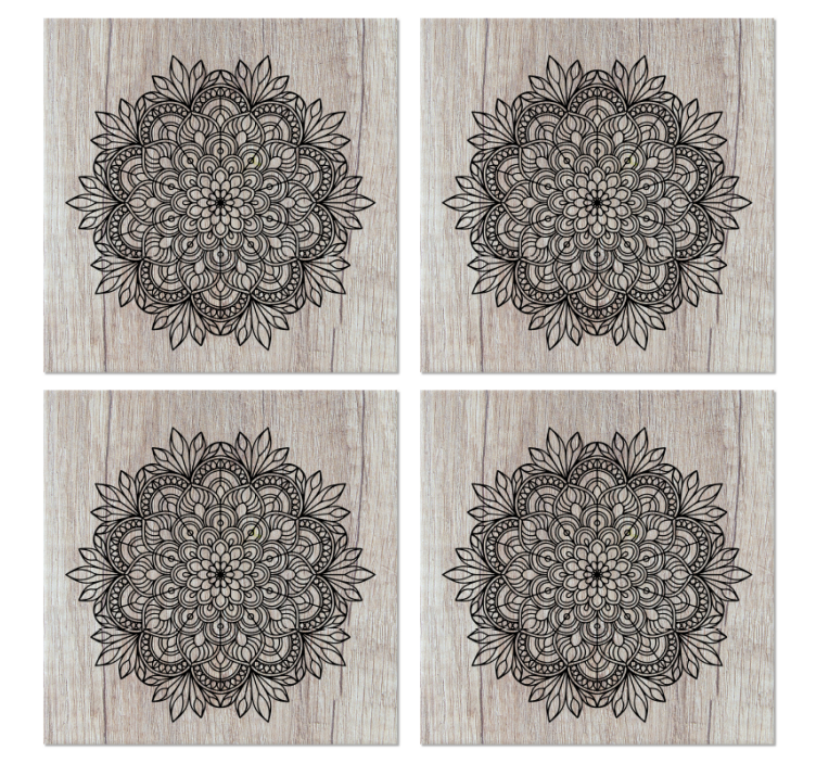 Papier peint carreaux de ciment mandala noir sur bois - TenStickers
