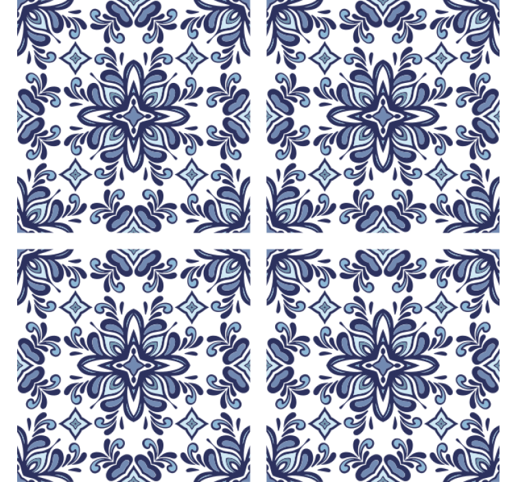 Papier peint carreaux de ciment style marocain bleu - TenStickers