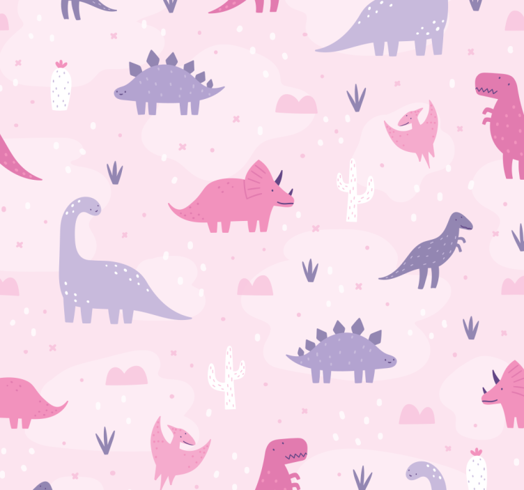 Papier peint dinosaures fond rose - TenStickers