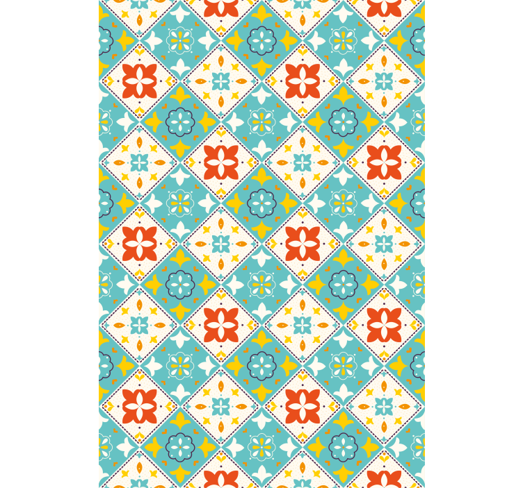 Papier peint salle de bain carrelage bleu et beige - TenStickers