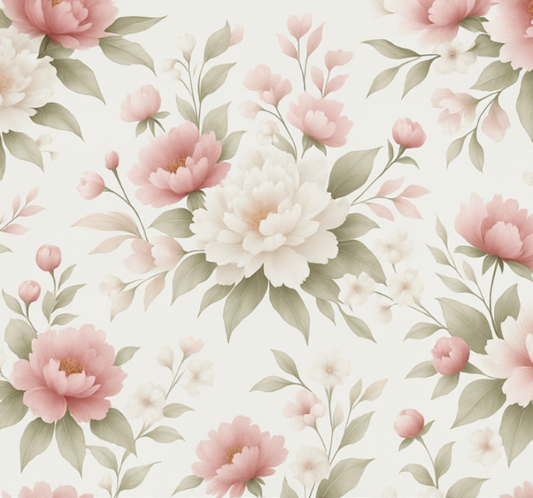 Papier peint salon pivoine rose et blanche - TenStickers