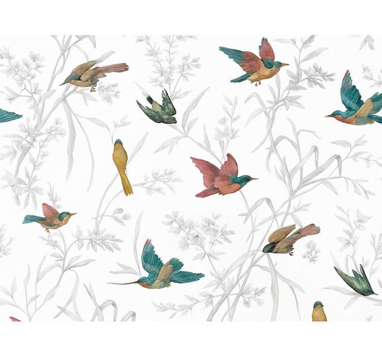 Papier peint salon motif oiseaux et feuilles - TenStickers