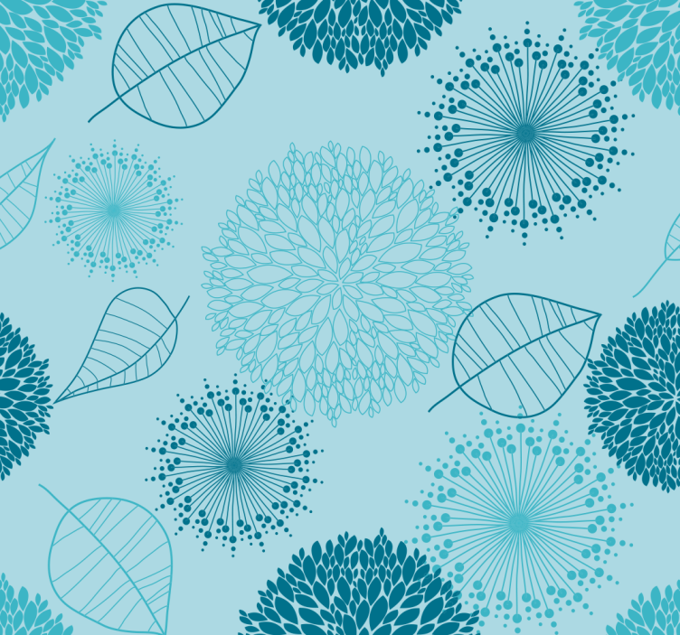 papier peint fleurs et plantes sur fond bleu - TenStickers