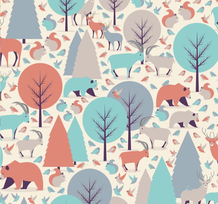 Papier peint enfants avec des animaux et des arbres - TenStickers