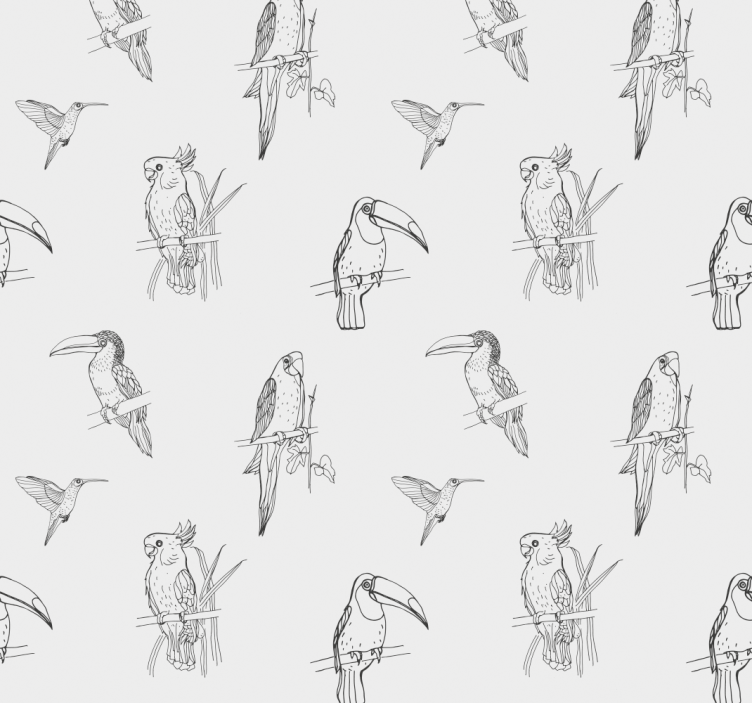 Papier peint perroquet croquis d'oiseaux tropicaux - TenStickers