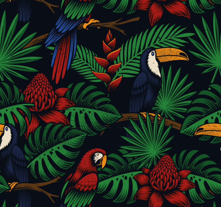 Papier peint perroquets et toucans motif tropical - TenStickers
