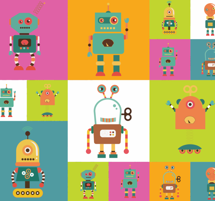 Robots amusants chambre d'enfants papier peint - TenStickers
