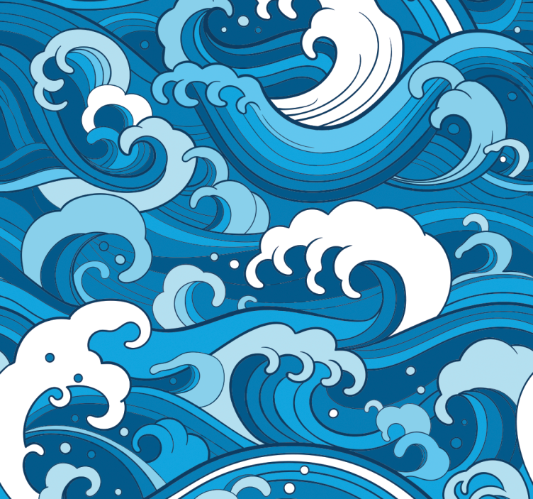 Papier peint bleu motif de vagues océaniques - TenStickers