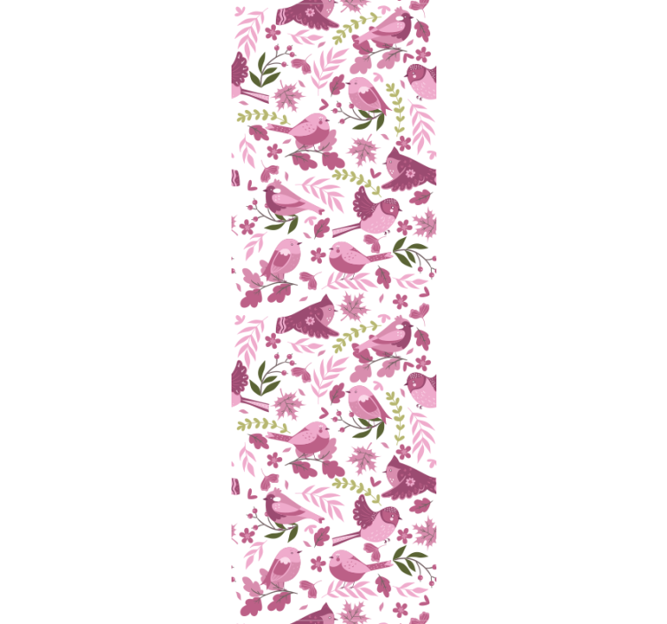 Papier peint pour entrée Oiseau sur une branche de fleurs roses - TenStickers