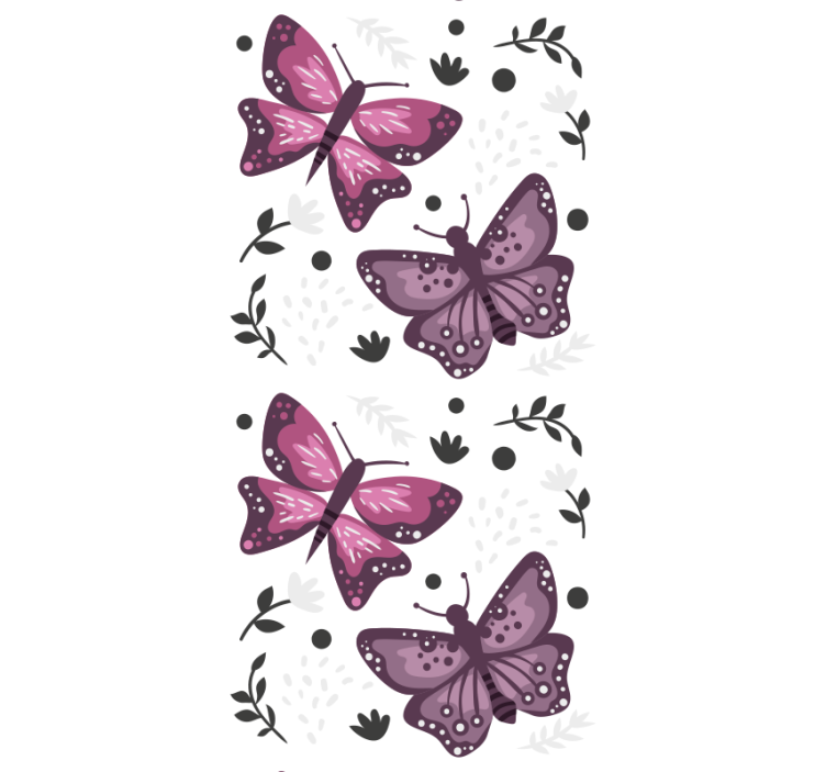 Papier peint papillons motif rose avec des feuilles - TenStickers