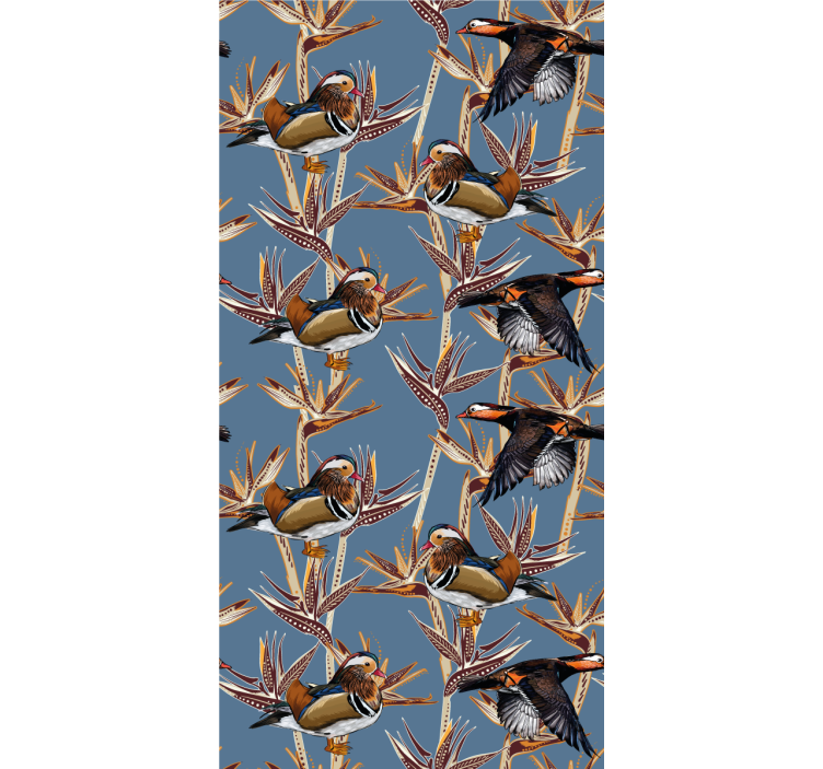 Papier peint oiseaux motif coloré avec des branches - TenStickers
