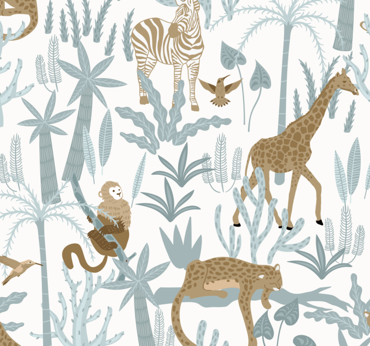 Papier peint motif jungle couleurs pastels - TenStickers