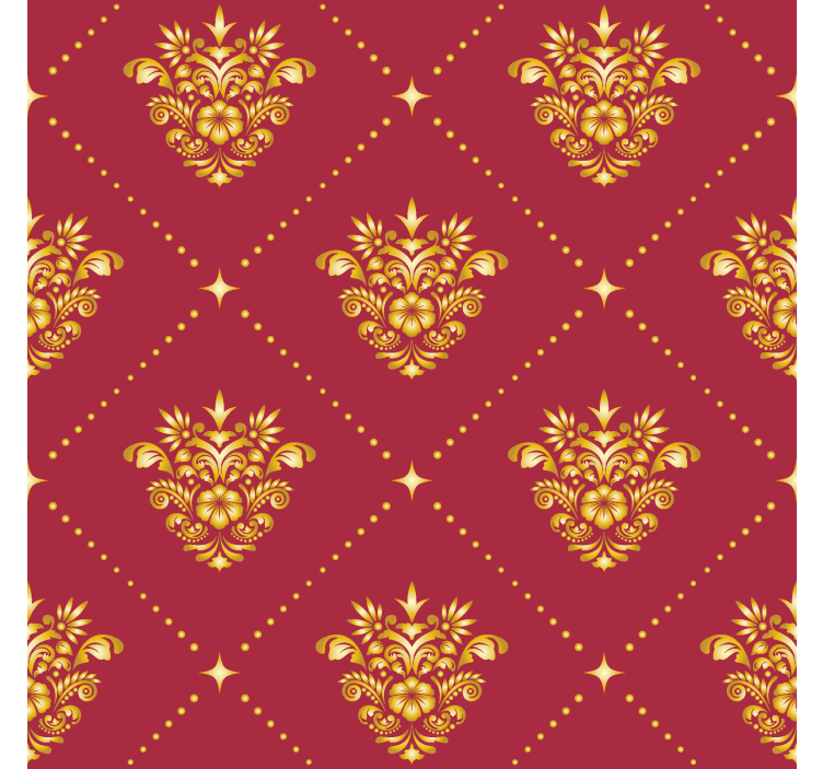 Papier peint baroque rouge motif damassé doré - TenStickers
