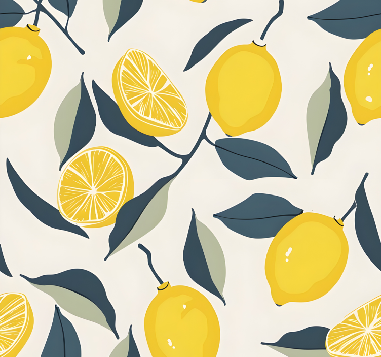 Papier peint jaune motif de citrons - TenStickers
