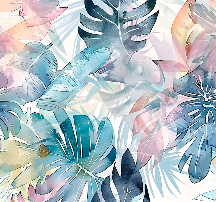 Papier peint feuillage grandes feuilles dessinées - TenStickers