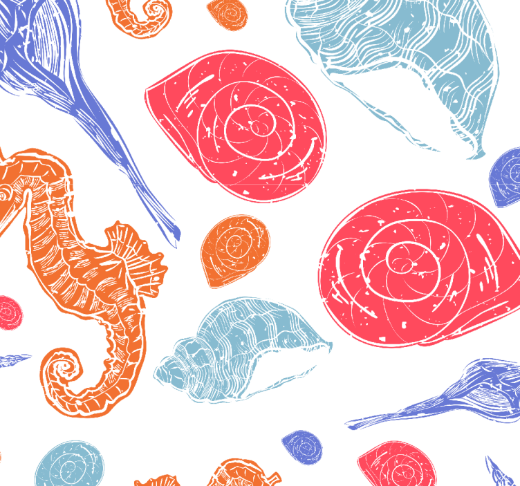 Papier peint poissons motif coquillage hippocampe - TenStickers