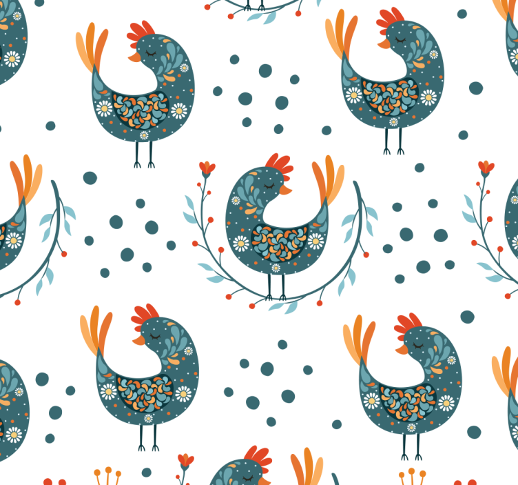 Papier peint animaux motif de coq folklorique - TenStickers