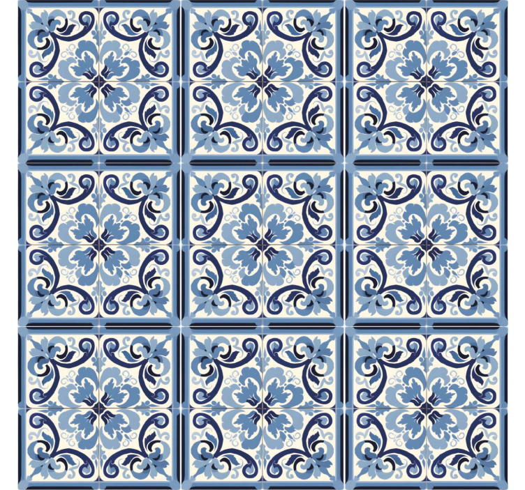 Papier peint carreaux de ciment motif floral bleu et blanc - TenStickers